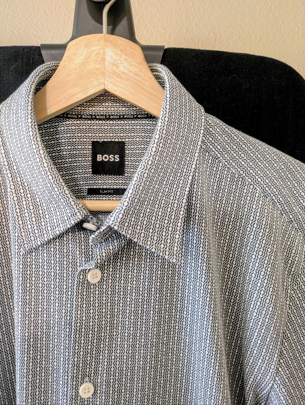 BOSS Slim Fit Micro Geometric Dress Shirt - Black & White